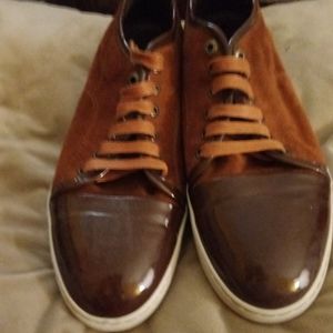 Like New! Lanvin suede & patent cap toe low top sneakers